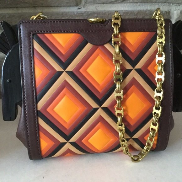 Collectible Tory Burch Horse Frame Leather Clutch Cross Body Bag Purse Rare New - Picture 5 of 7
